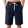 thumbnail image 2 of Domuza Mens Cotton Linen Yoga Beach Shorts Lightweight Workout Board Baggy Shorts Classic Summer Yoga Short Navy 4XL, 2 of 7