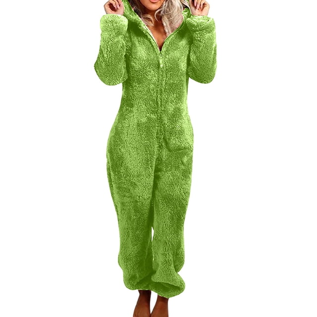 relayinert Warm Solid Color Sleepwear Cute And Machine Washable Easy To Wear Polyester Cozy Soft Comfort green XL