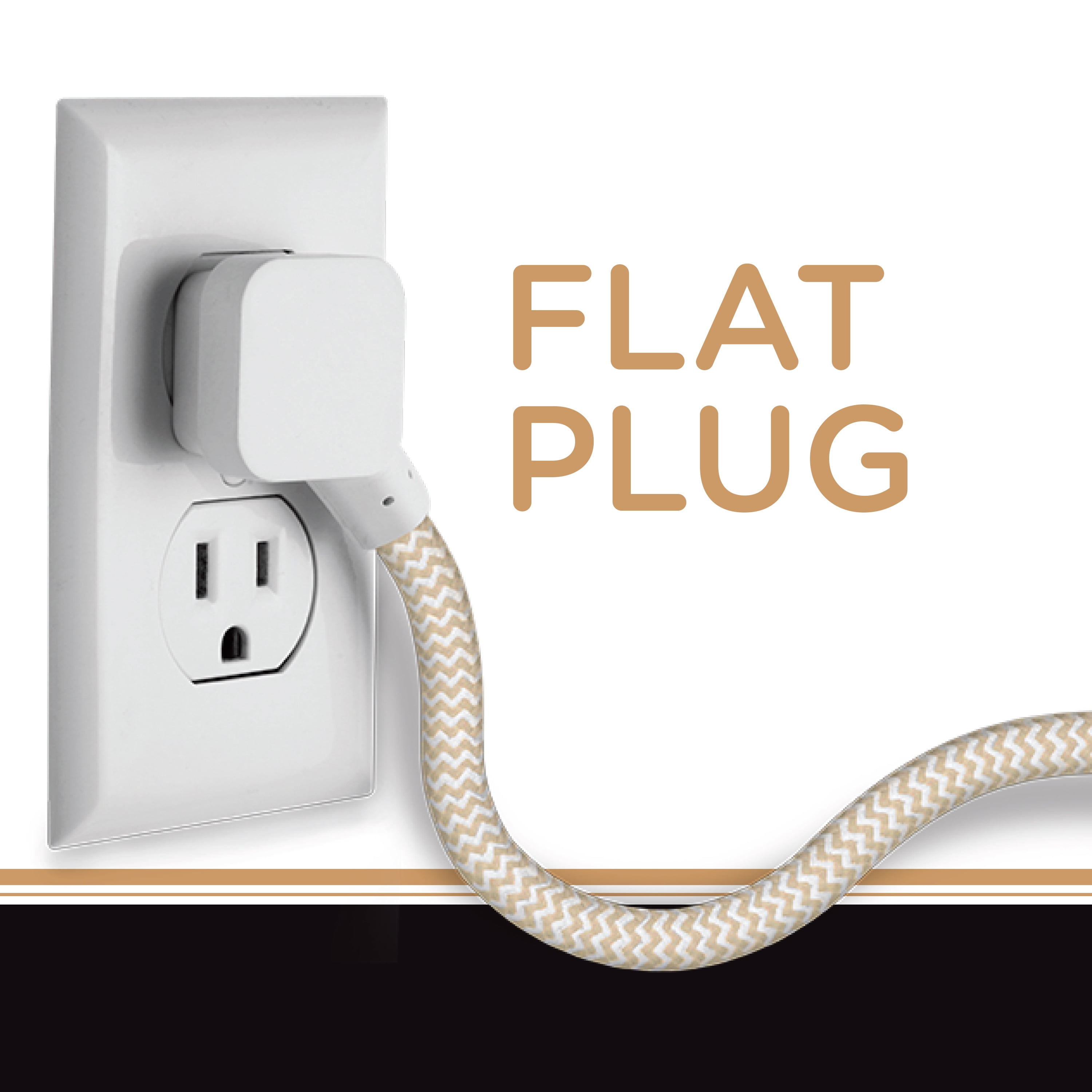 Cordinate 10ft. 3-Outlet Surge Protector, Tan/White, 10ft. Braided – 37916