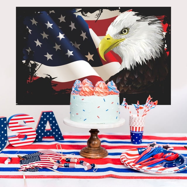 TOPRenddon Independence Day Decorations - Extra Large Patriotic Hanging Flag with Eagle Design, Fade-Proof Outdoor/Indoor Photo Backdrop for July 4th Parties - 59”x35” USA Flag Wall Decor