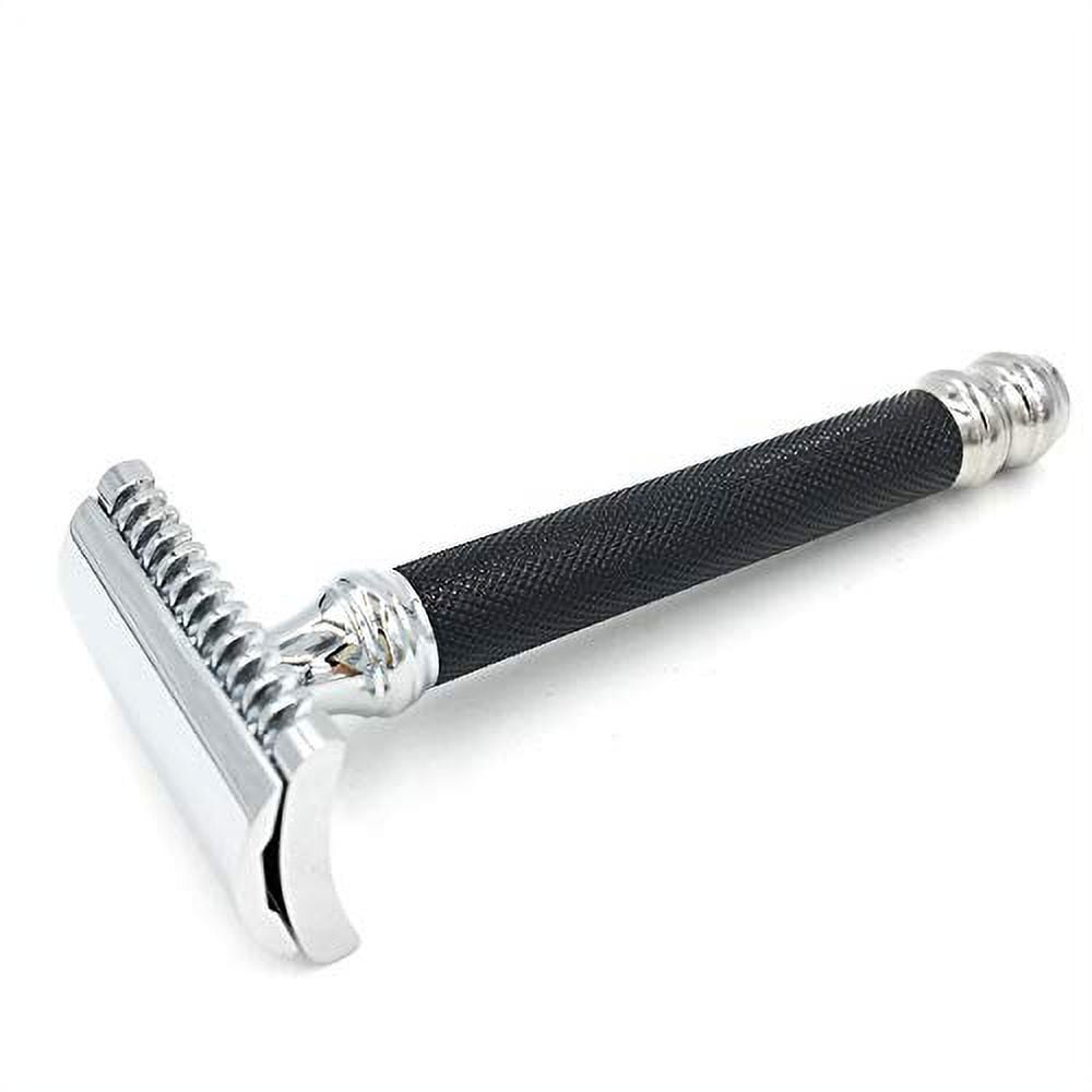 Parker 26C - Black Handle Three Piece OPEN COMB Double Edge Safety Razor & 5 Parker Premium Blades