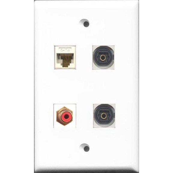 RiteAV 1 Port RCA Red 2 Port Toslink and 1 Port Cat6 Ethernet White Wall Plate
