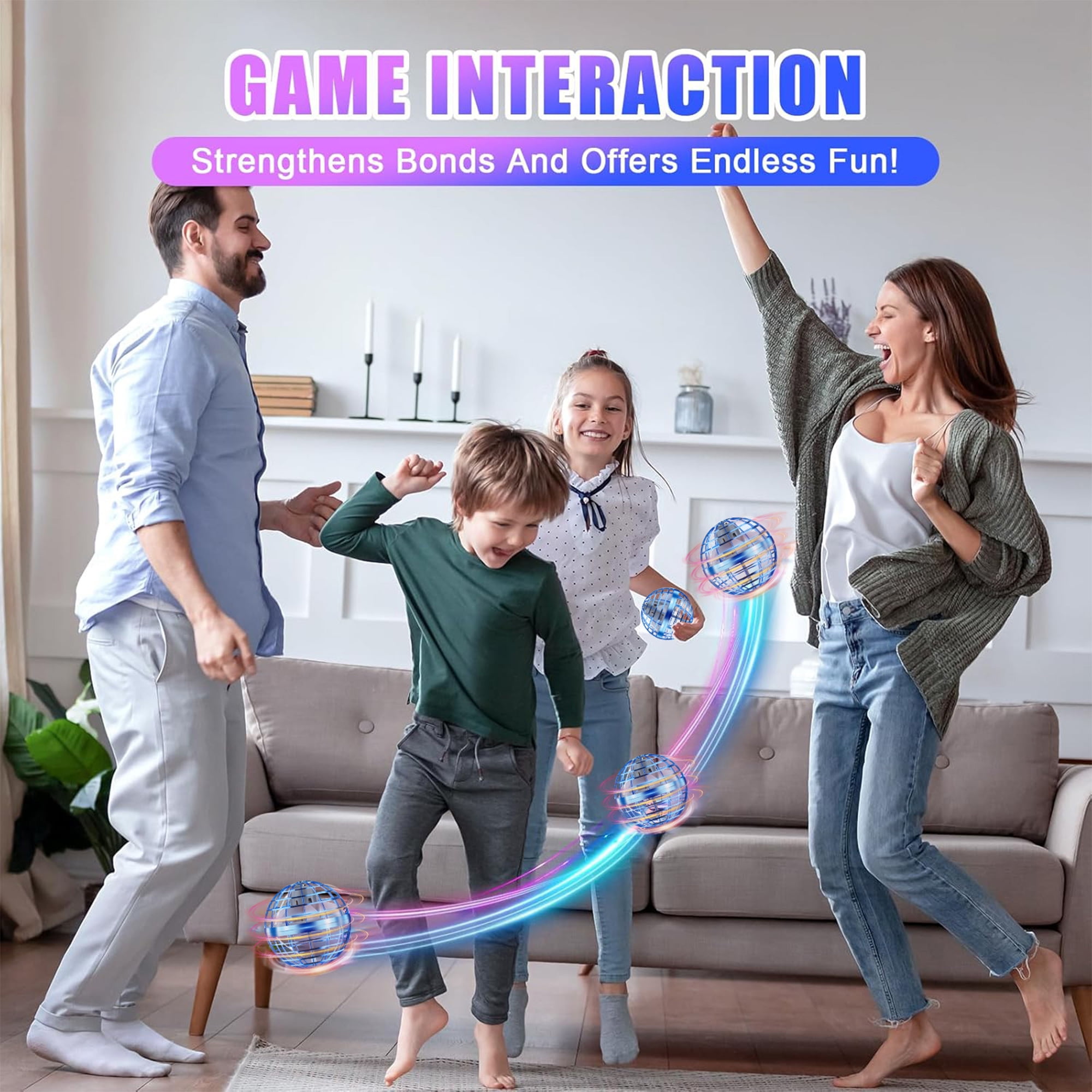 Flying Orb Ball Toys (2Pcs, 2025 Upgraded), Hover Ball Flying Spinner with Lights, Hand Controlled Mini Magic Hover Spinner, Christmas Birthday Cool Stuff for Boys Girls 6 7 8 9 10+