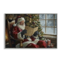 Stupell Industries Cheerful Santa Reading Holiday Painting Gray Framed Art Prints Wall Art, 24 x 16
