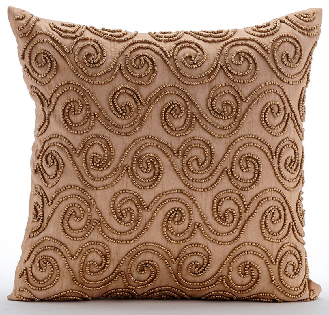 Pillow Covers, Gold Pillow Shams, Gold Scrolls Pillow Shams, 24x24 inch