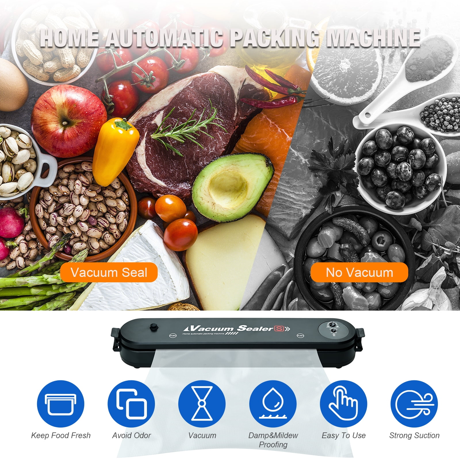 Lychee Automatic Vacuum Sealer Machine, Built in Air Sealing System, 2 Food  Modes, LCD Display, White 