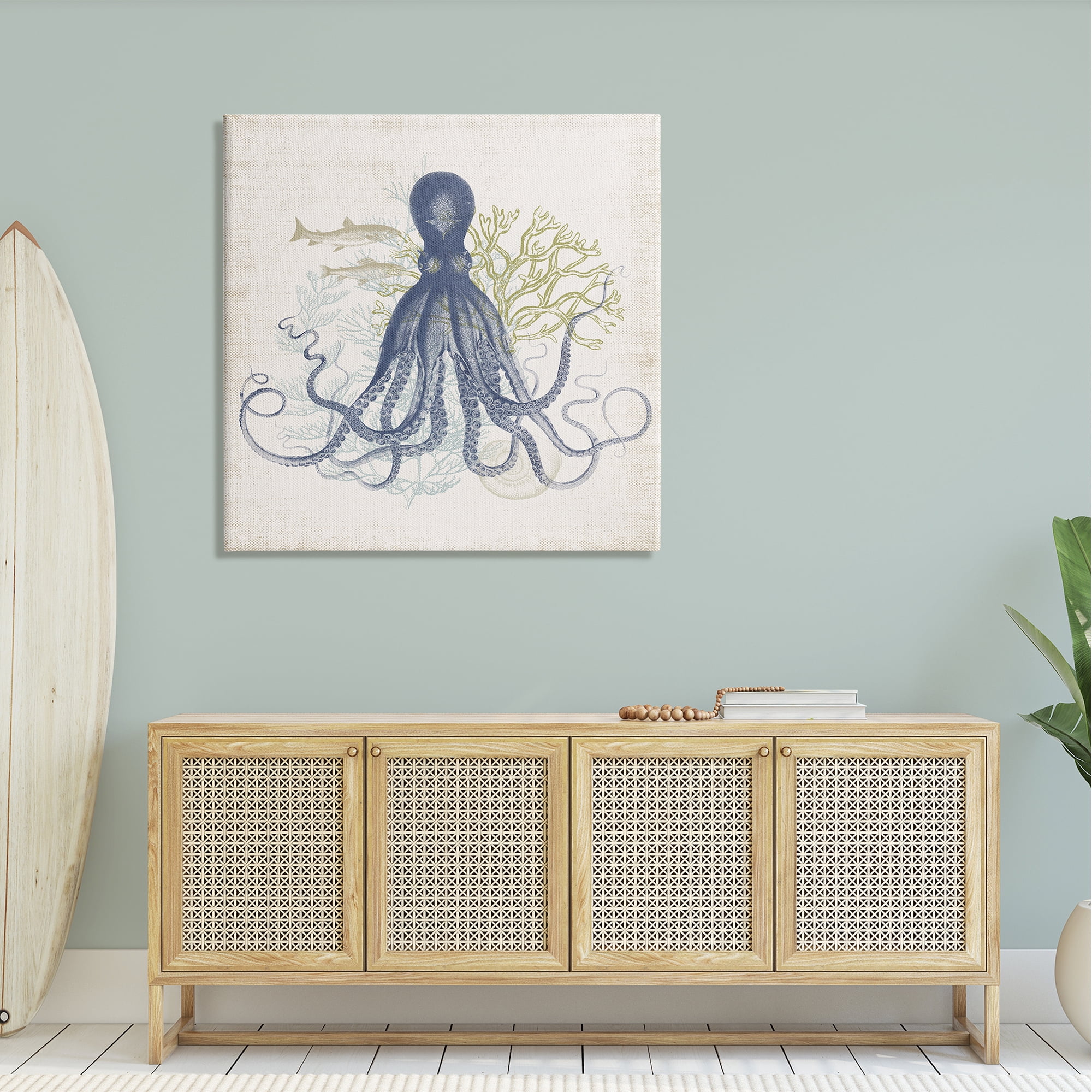 Stupell Industries Octopus Tentacles Layered Fish & Ocean Botanicals Graphic Art Gallery Wrapped Canvas Print Wall Art, Design by Victoria Barnes
