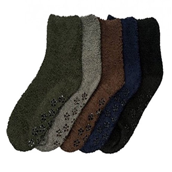 6 Pairs WOMEN COZY FUZZY NON SKID DARK PLAIN WINTER SLIPPER BED SOCKS 9-11 LOT