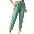 thumbnail image 2 of Women Solid Capri Pants, Elastic Drawstring Waist Casual Cropped Trousers with Side Pockets Green-A XL(XL), 2 of 5