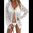 thumbnail image 2 of Blusas con Lazo Frontal Caladas para Mujer, Tejidas en 3D con Flores, Mangas Acampanadas, Crochet, Estilo Bohemio, Lindas Camisas Tipo Cárdigan. Talla Única, 2 of 10
