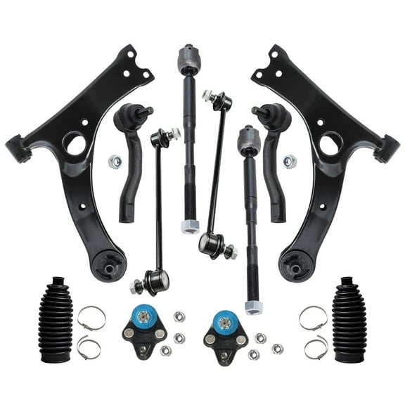 Hex Autoparts 12pcs Front Lower Control Arms Suspension Kit for Toyota Corolla 2003-2008, 2 Lower Control Arms, 2 Lower Ball Joints, 2 Sway Bar Links, 4 Tie Rods, 2 Boots & Bellow