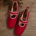 thumbnail image 5 of Women's Suede Ballet Flat Shoes Fashion Square Toe Low Heel Mary Jane Shoes Low Top Dress Loafers with Ankle Strap Red Size 7, 5 of 7