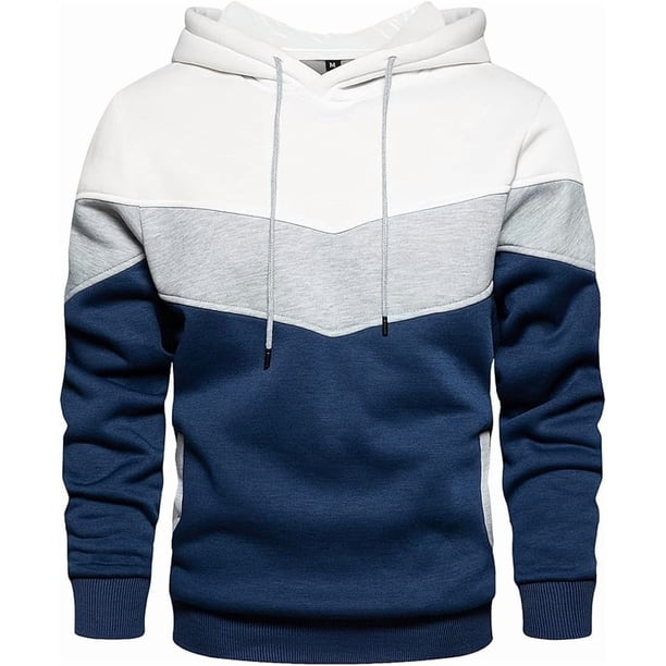 Sudadera con capucha de forro polar para hombre, estilo informal, con cordón ajustable en color contrastante y bolsillo tipo canguro.