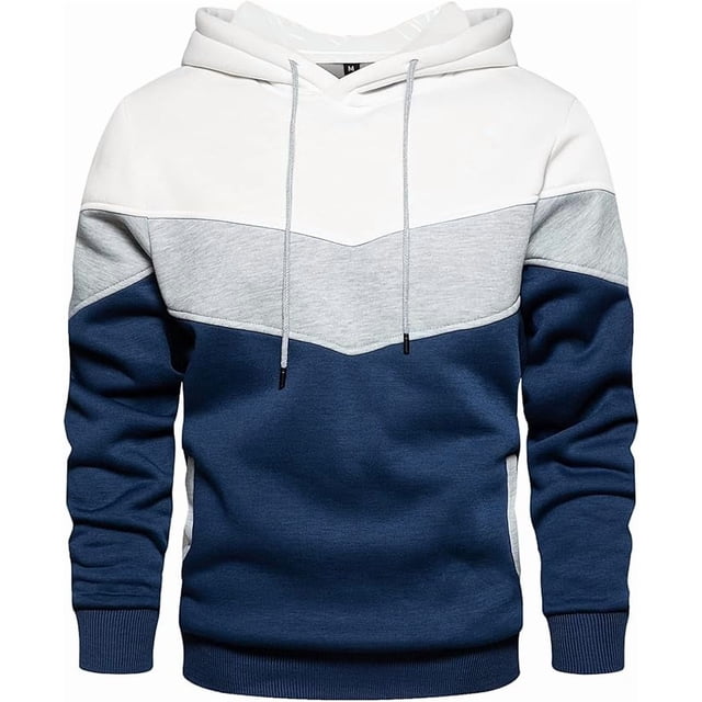 Sudadera con capucha de forro polar para hombre, estilo informal, con cordón ajustable en color contrastante y bolsillo tipo canguro.