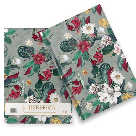 DESIGNER FLORAL HARDCOVER JOURNAL-DARK GRAYISH LIME GREEN-LINED/RULED NO BLEED PAPER-GOLD FOILED-SATIN SILK BOOKMARK