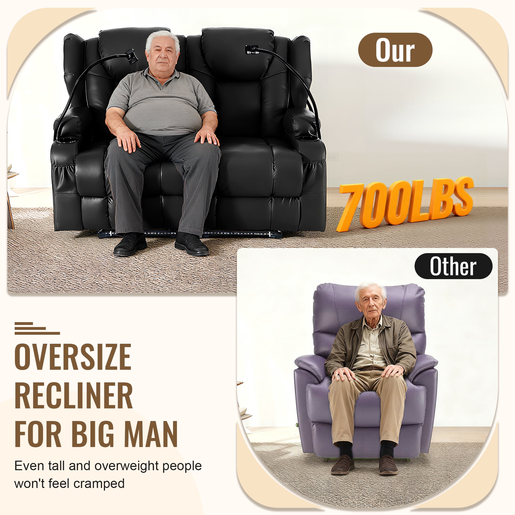 ROOMARK Loveseat Recliner Double Recliner RV Sofa & Console | Wall Hugger Loveseat Reclining RV | RV Theater Seats | RV Couch | RV Home Theater Seating Furniture