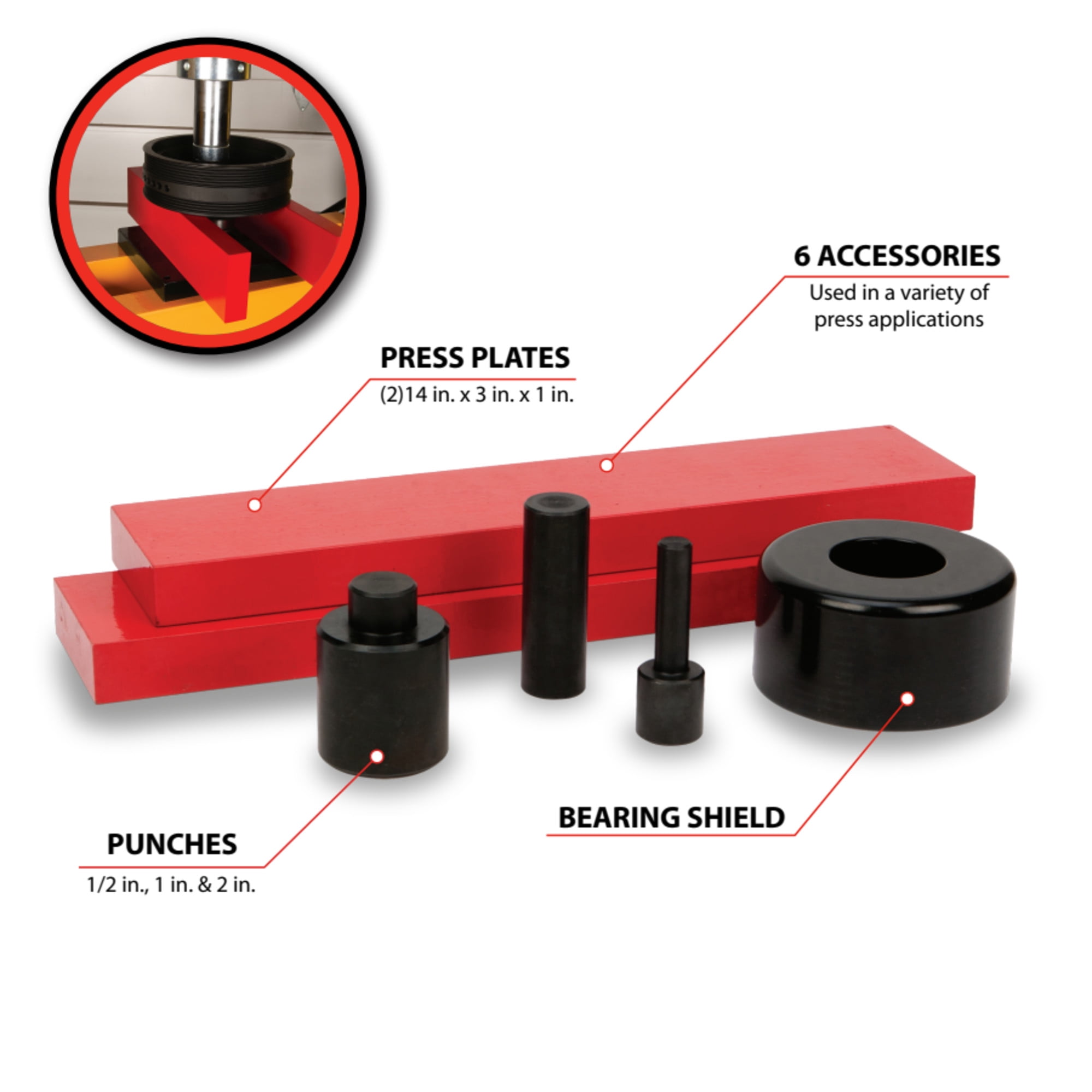 Performance Tool W41065 6-Piece Shop Press Accessory Kit for Presses Up to 50-ton
