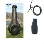 Angle View: QBC Bundled Blue Rooster Grape Chiminea with Natural Gas Kit, Free Cover and 10 ft Gas Line Gold Accent Color - Plus Free EGuide
