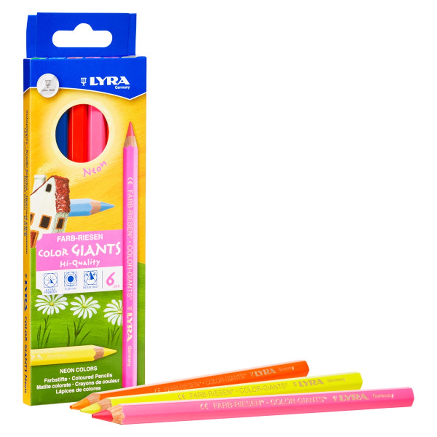 Lyra Color Giant Colored Pencils, Neon, 6.25mm, Lacquered, 6 Colors Per Box, 2 Boxes