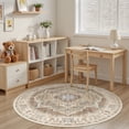 thumbnail image 6 of Toyoso 5x5 Round Washable Area Rug Traditional Medallion Cream Grey Circle Rug Soft Low Pile Pet Friendly For Reading Nook Entryway Small Spaces Decor, 6 of 9