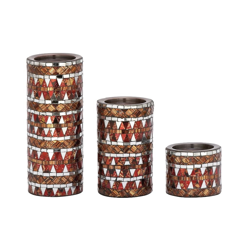 Enticing Set Of Three Metal Mosaic Candle Holders