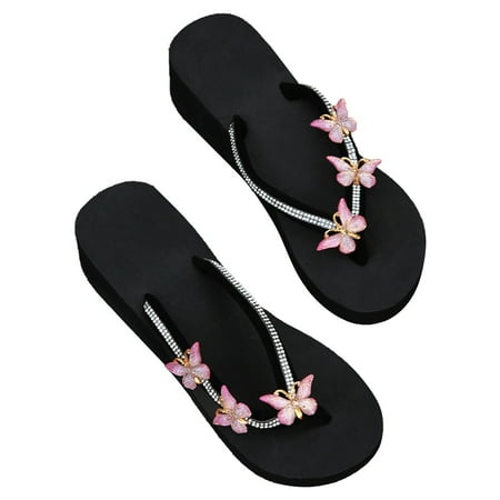

Juejuezi Womens Slippers Clearance Women Rhinestone Slope Heel Open Toe Bow-Knot Slippers Clip-Toe Shoes Comfy Sandals Casual Comfortable Beach Sandals Flip Flop Shoes