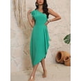 thumbnail image 3 of Women's Green One-Shoulder Sleeveless Dress - Ruffle Detail Asymmetrical Hem Midi Party/Cocktail/Evening Dress, 3 of 7