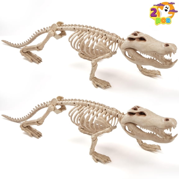 Joyfy 2 PCS 28" Halloween Skeleton Crocodiles with Posable Joints, Plastic Full Body Skeleton for Party Spooky Animal Courtyard Decorations, Outdoor Indoor Decor