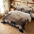 thumbnail image 3 of Manfei Retro Bear Family Quilt King, Nature Landscape King Coverlet Set, Brown Tan, Gray Reversible, 3pcs, 1 Bedspread and 2 Pillowcases, 3 of 7