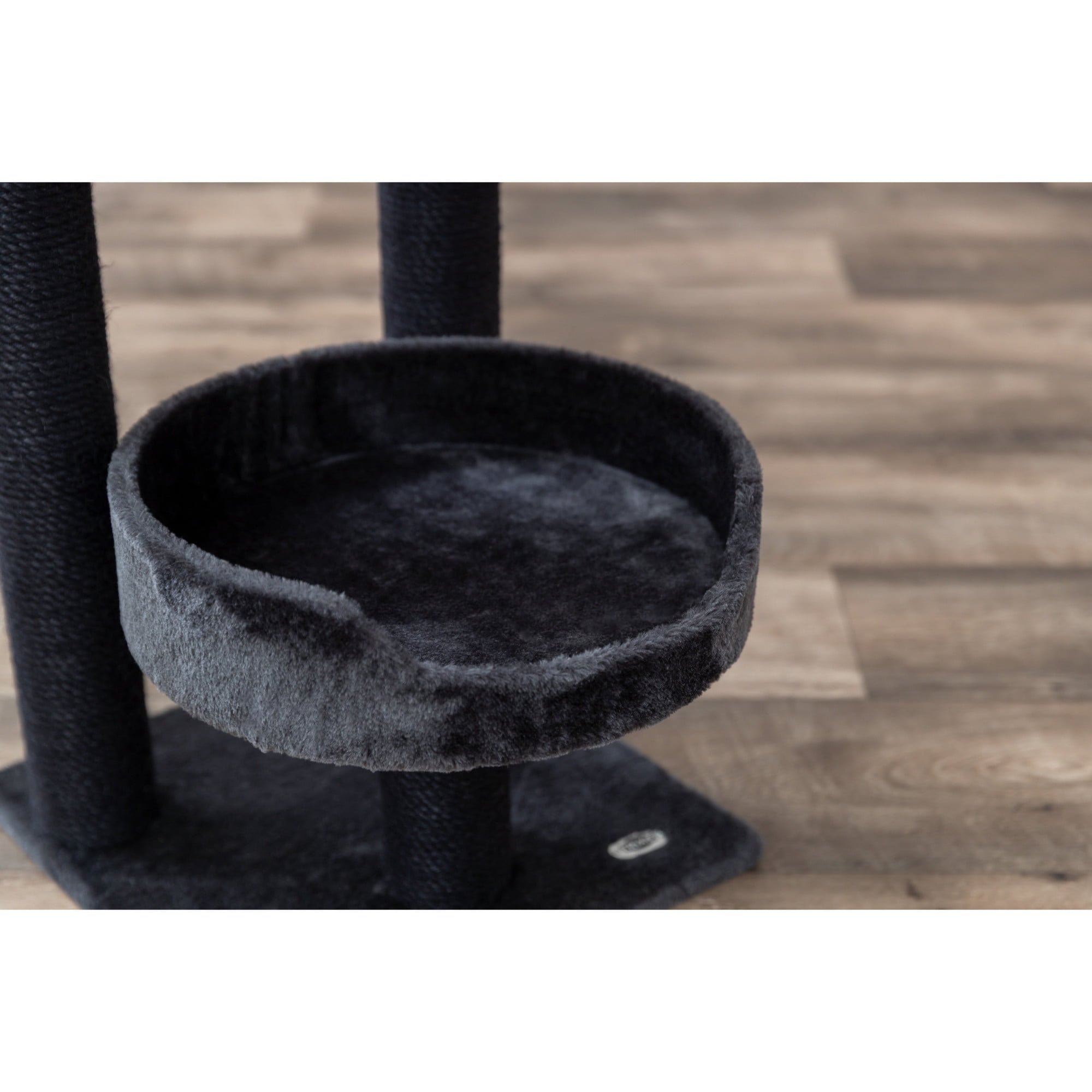 TRIXIE Isaba Plush 2-Level 24.4" Cat Tree with Sisal Scratching Posts, 2 Perch, Black/Gray
