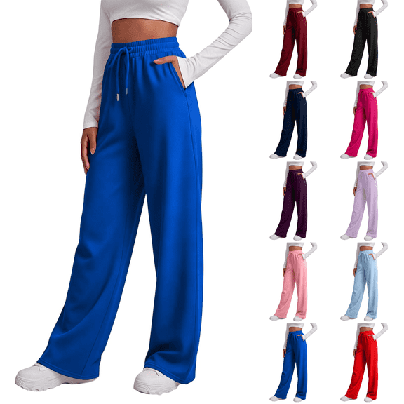 Baggy Sweatpants for Women Casual Wide Leg Drawstring High Waisted Lounge Athletic Sweat Track Pants with Pockets Royal Blue L