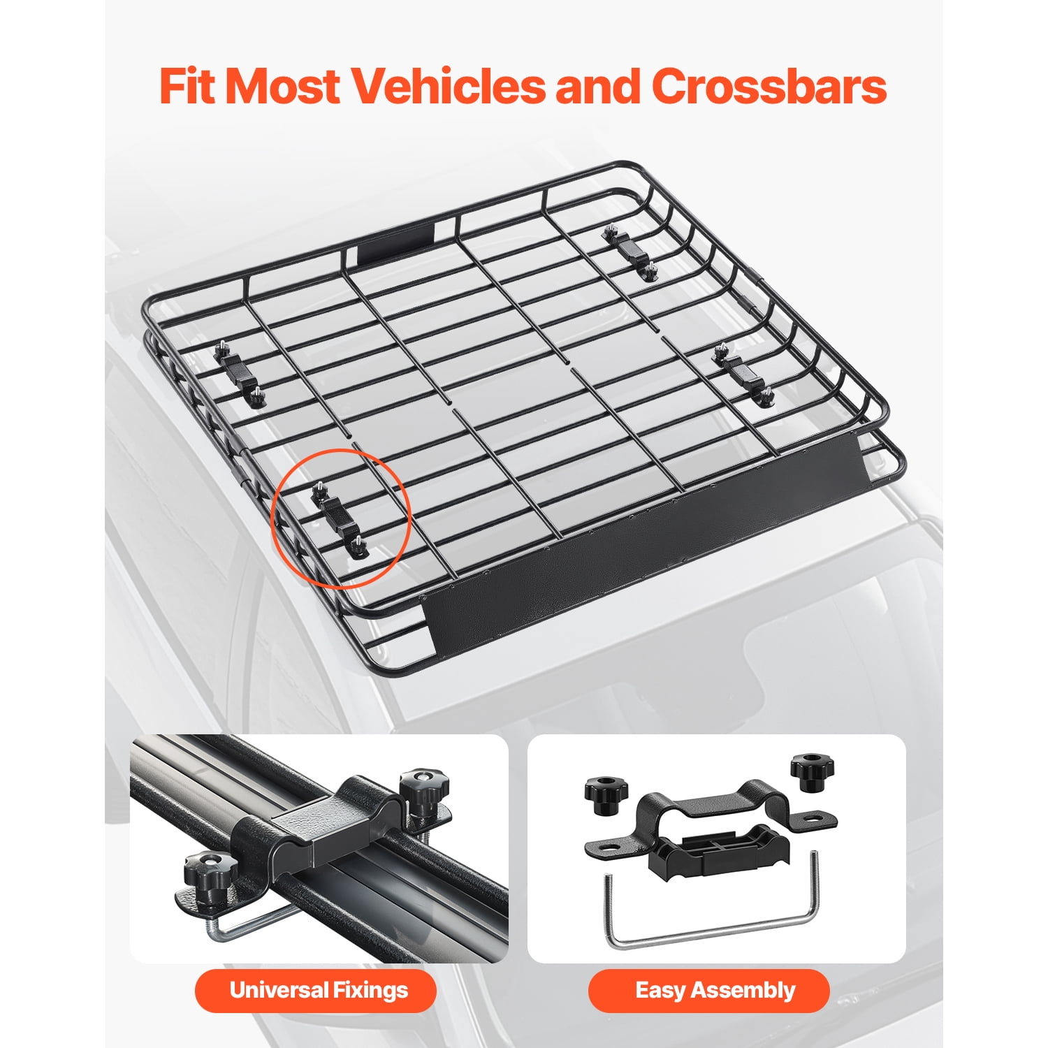 KFFKFF Universal Roof Rack Cargo Carrier, 43 x 50 x 4.1 in, Rooftop Luggage Basket with 150 lbs Load Capacity, 4.1 in Side Rails, Durable Alloy Steel, Wind Deflector, for SUVs and Cars
