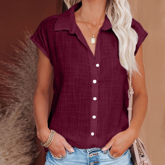 Camisa Slubcotton - Camiseta para mujer, manga de murciélago, cuello en V, camisetas casuales sólidas (rojo vino S) Cgtredaw Para estrenar