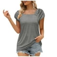 thumbnail image 2 of Women Plus Size T-Shirt Blouse Sawvnm Fashion Woman Causal Square Neck Solid Color Blouse Puff Short Sleeve T-Shirt Summer Tops for Women Gray XXL, 2 of 8