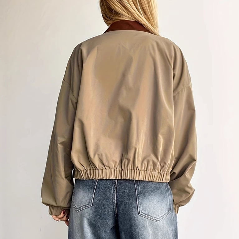 Sevevn Womens Cropped Jacket Zip Up Lightweight Oversized Utility