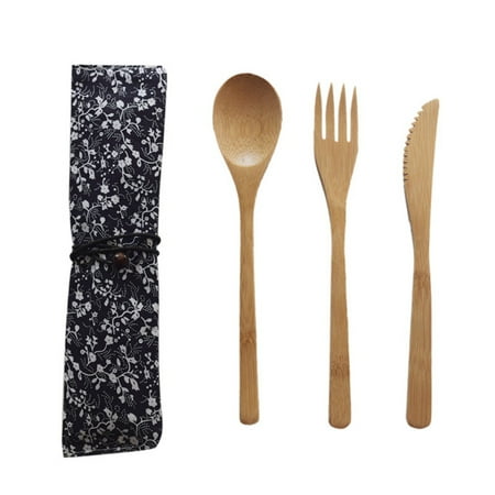 - ZEDWELL Bamboo Cutlery Set Reusable Bamboo Flatware Set Travel Utensils 7.5 Inches Bamboo Knife, Fork, Spoon, Metal Straw with Clean Brush
