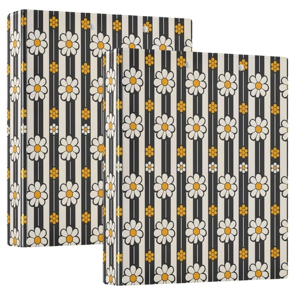 Three Ring Binder Vertical Stripes Daisy 1.5 Inch Round Binder D-Rings for Office Supplies and More