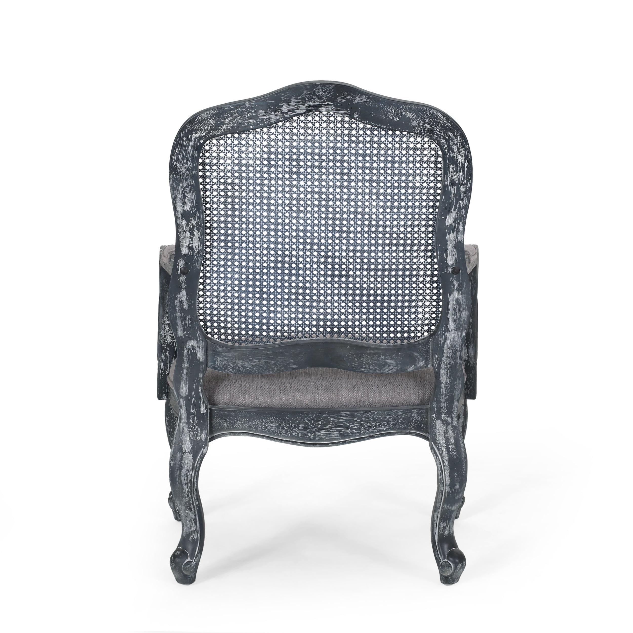 Noble House Birdsong Fabric Upholstered Wood and Cane Expandable 7 Piece Dining Set, Gray