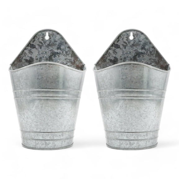 HOSLEY Set of 2 Galvanized Metal Wall Planters with PVC Liners, 10-Inch Hanging Planters for Indoor and Outdoor Garden Decor