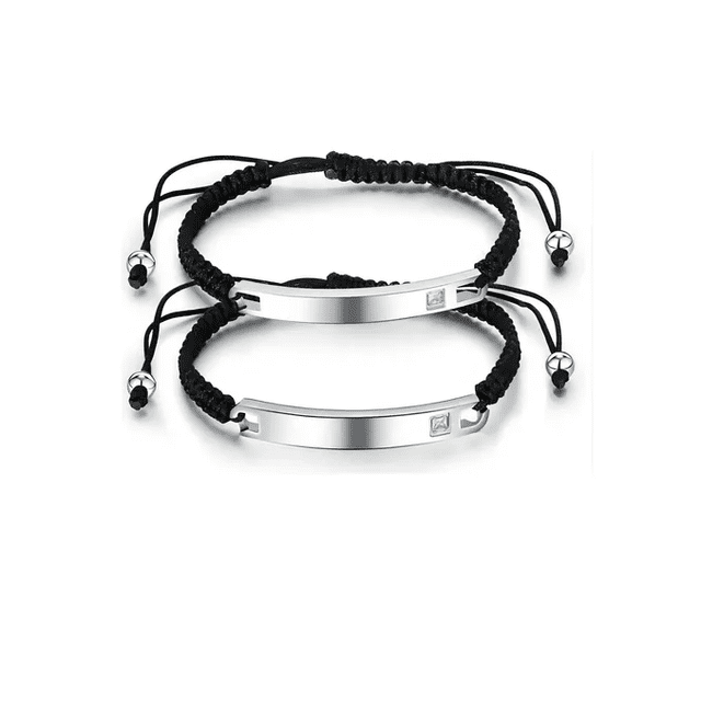 2 Pulseras Trenzadas Acero Inoxidable Ajustables Parejas Color Plateado Largo 17 cm Xtellar negro