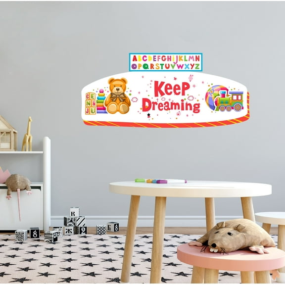 KIDS ROOM - Home Kids Bedroom Art Educational Decal Sticker Letters & Toys Keep Dreaming Quote Design Multicolored English Alphabet Vinyl Wall Decal 40" x 16"