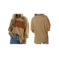 thumbnail image 2 of Long Sleeve Tops Oversized 2025 Trendy Round Crew Neck Casual Color Block Womens Shirts Blouses Khaki L, 2 of 7