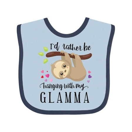 

Inktastic Sloth I d Rather Be Hanging with Glamma Boys or Girls Baby Bib