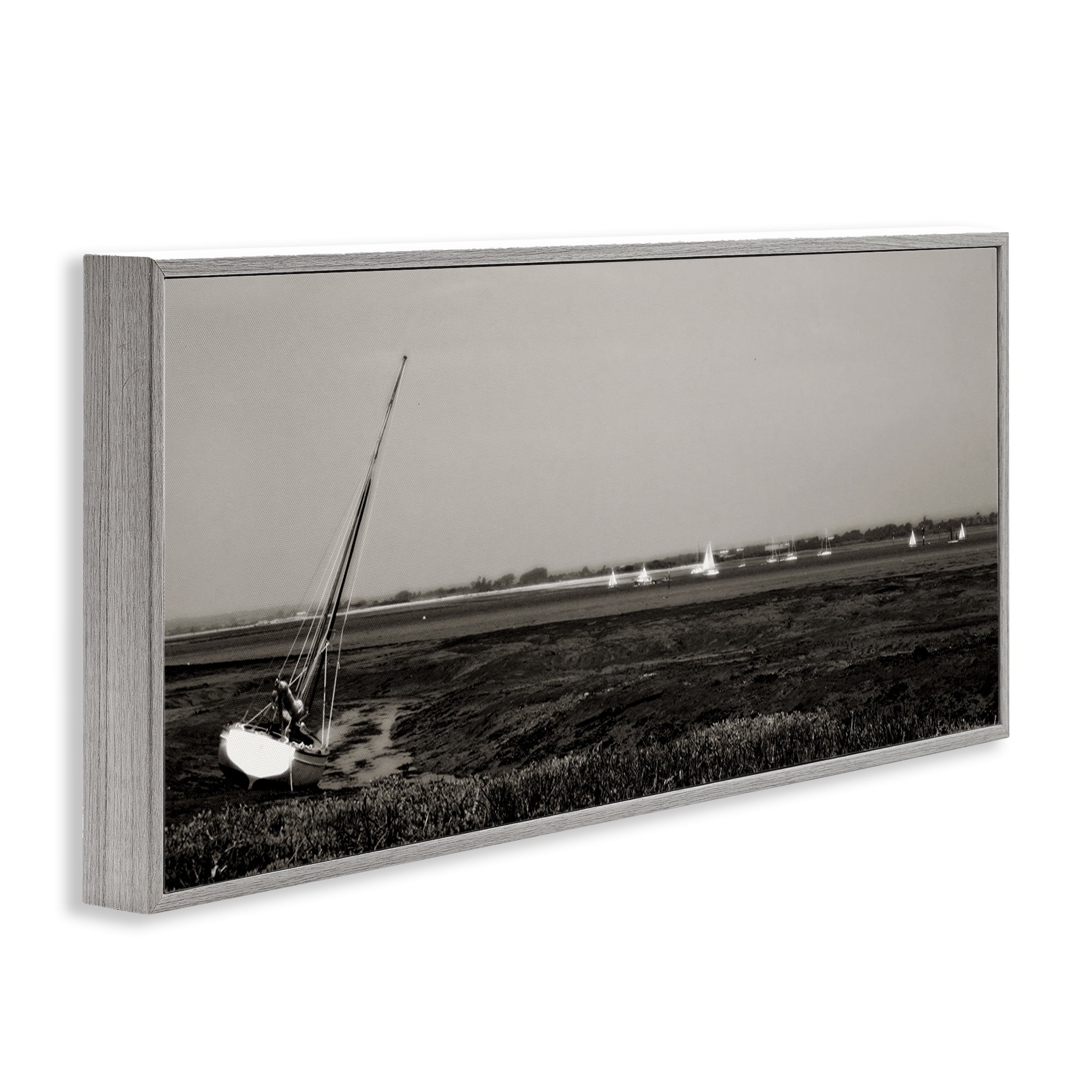 Stupell Industries Boating Towards Hayling Coastal Photography Gray Framed Art Print Wall Art, 24 x 10