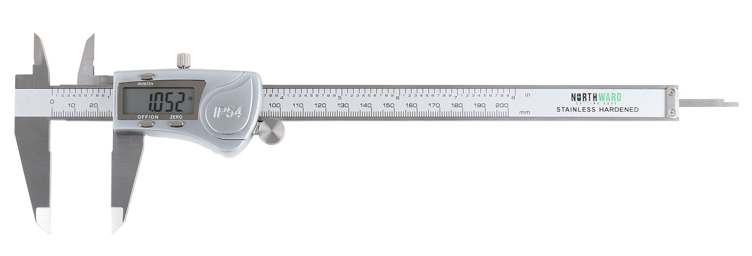 Accusize Digital Caliper, 0-8''/0-200 mm Range by 0.0005''/0.01 mm Resolution, Large LCD, Ip54 Water Resistant, 2015-0200