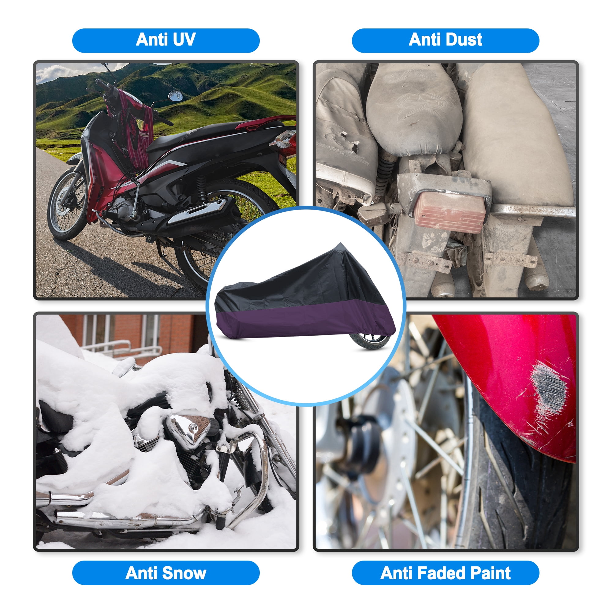 Unique Bargains 180T Motorcycle Cover Protector Rain Dust UV Proof Black Purple XXL