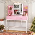 thumbnail image 4 of Homieasy Vanity Desk with LED Lighted Mirror, Makeup Desk with 5 Storage Shelves & 2 Drawers, Vanity Table, Modern Dressing Table with 3 Color Lighting Options,Pink, 4 of 7
