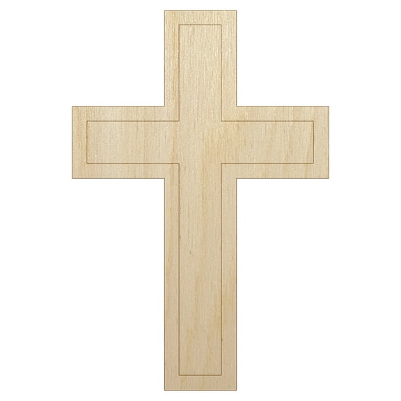 Cross with Outline Christian Wood Shape Unfinished Piece Cutout Craft DIY Projects - 4.70 Inch Size - 1/8 Inch Thick