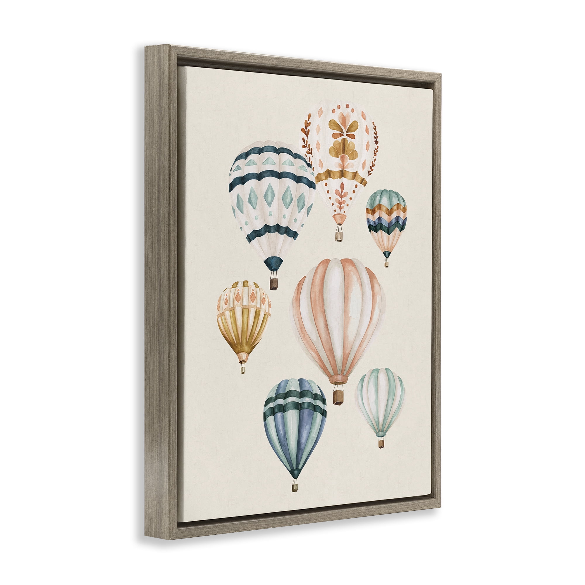 Stupell Industries Wanderlust Hot Air Balloons Brown Framed Floater Canvas Wall Art, design by Bethany Sandoval