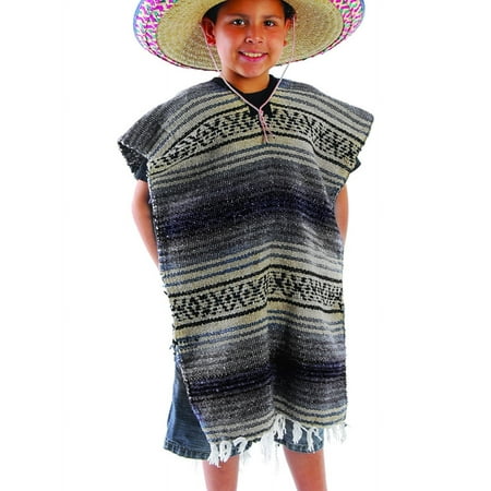 Childs Cinco de Mayo Fiesta Blue Striped Mexican Poncho Costume Accessory